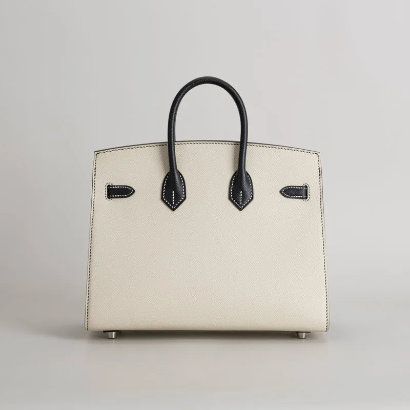 BIRKIN 25 EPSOM LEATHER (SELLIER SHAPE) HORSESHOE STAMP (HSS) BI-COLOR NATA & NOIR (BLACK) WITH PALLADIUM HARDWARE (PHW) - 3