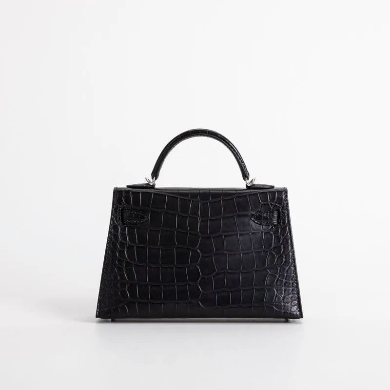 MINI KELLY II (20) MATTE MISSISSIPPIENSIS ALLIGATOR LEATHER NOIR (BLACK) WITH PALLADIUM HARDWARE (PHW) - 3