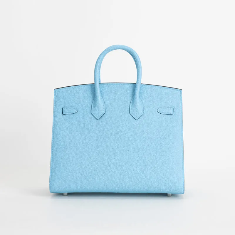 BIRKIN 25 EPSOM LEATHER (SELLIER SHAPE) CELESTE WITH PALLADIUM HARDWARE (PHW) - 3