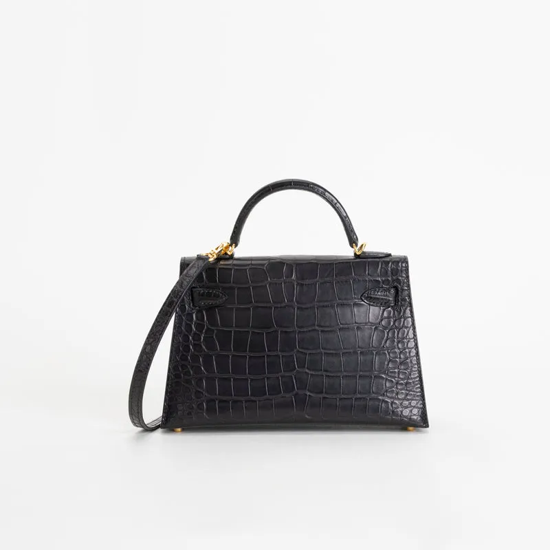 MINI KELLY II (20) MATTE MISSISSIPPIENSIS ALLIGATOR LEATHER NOIR (BLACK) WITH GOLD HARDWARE (GHW) - 2