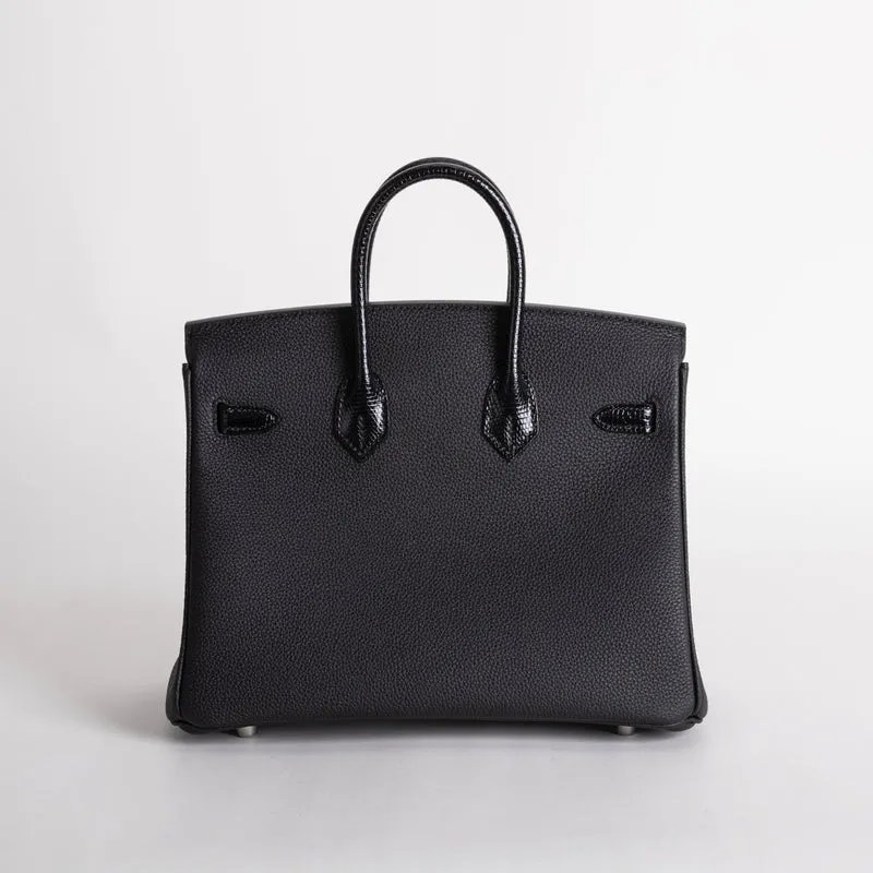 BIRKIN 25 TOUCH LIZARD LEATHER & TOGO LEATHER NOIR (BLACK) WITH PALLADIUM HARDWARE (PHW) - 2