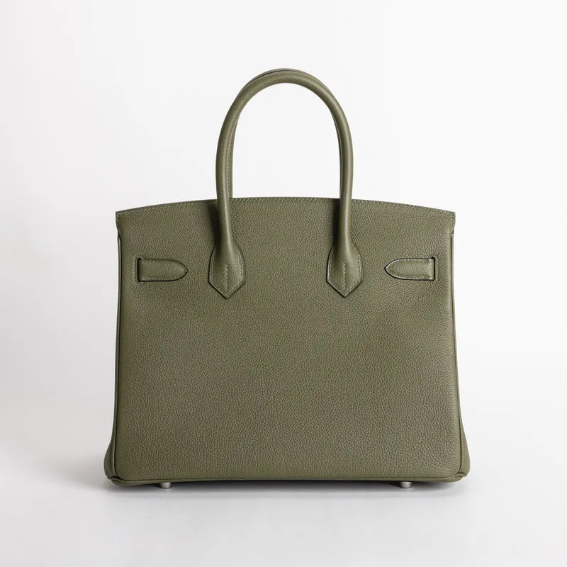 BIRKIN 30 TOGO LEATHER VERT OLIVE WITH PALLADIUM HARDWARE (PHW) - 2