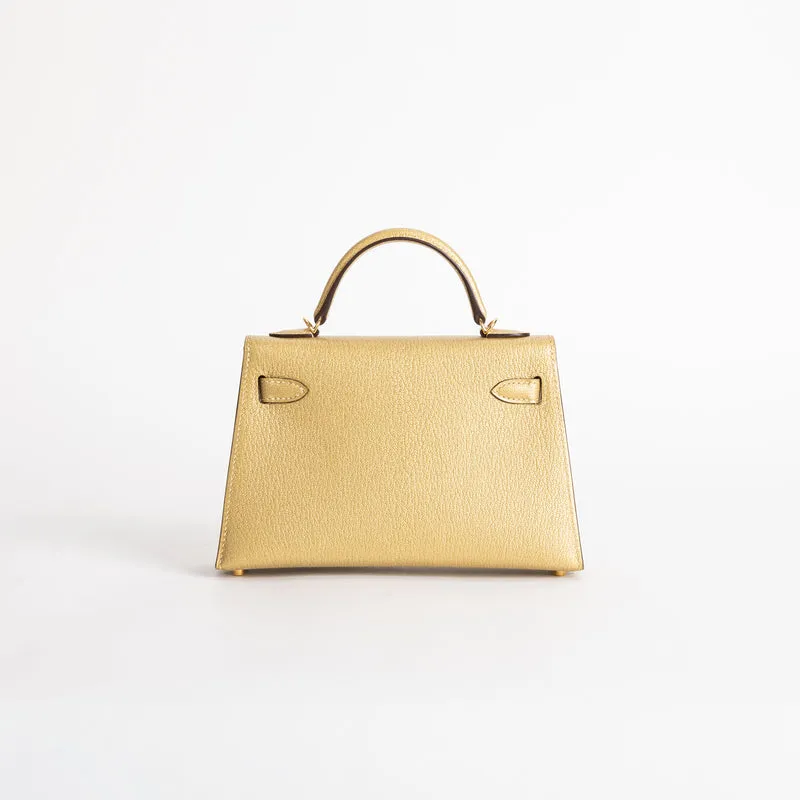 MINI KELLY II (20) CHEVRE LEATHER METALLIC DORE WITH GOLD HARDWARE (GHW) - 2