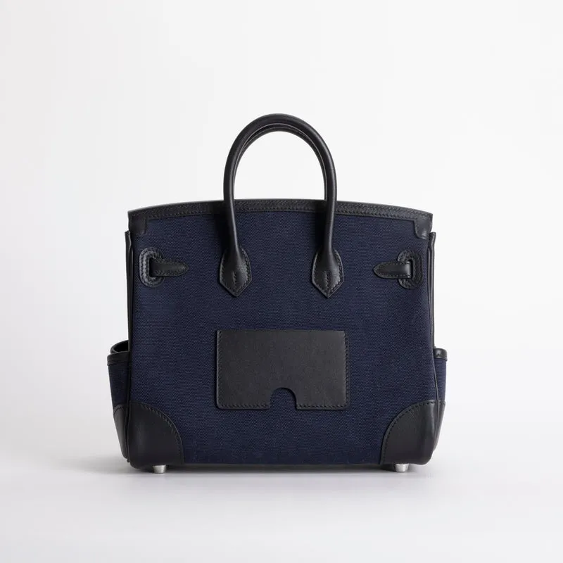 BIRKIN 25 CARGO CANVAS & SWIFT LEATHER BLEU MARINE WITH PALLADIUM HARDWARE (PHW) - 2
