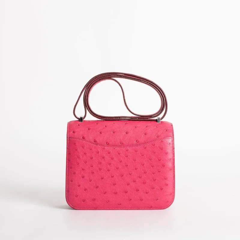 CONSTANCE 18 (MINI) OSTRICH LEATHER ROSE TYRIEN WITH PALLADIUM HARDWARE (PHW) - 2