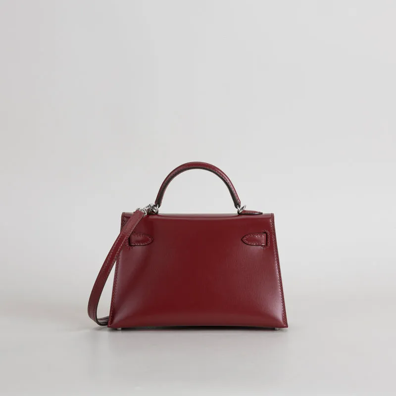 MINI KELLY II (20) BOX CALF LEATHER ROUGE H WITH PALLADIUM HARDWARE (PHW) - 3
