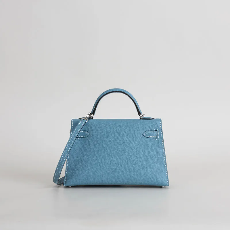 MINI KELLY II (20) EPSOM LEATHER BLEU JEAN WITH PALLADIUM HARDWARE (PHW) - 3