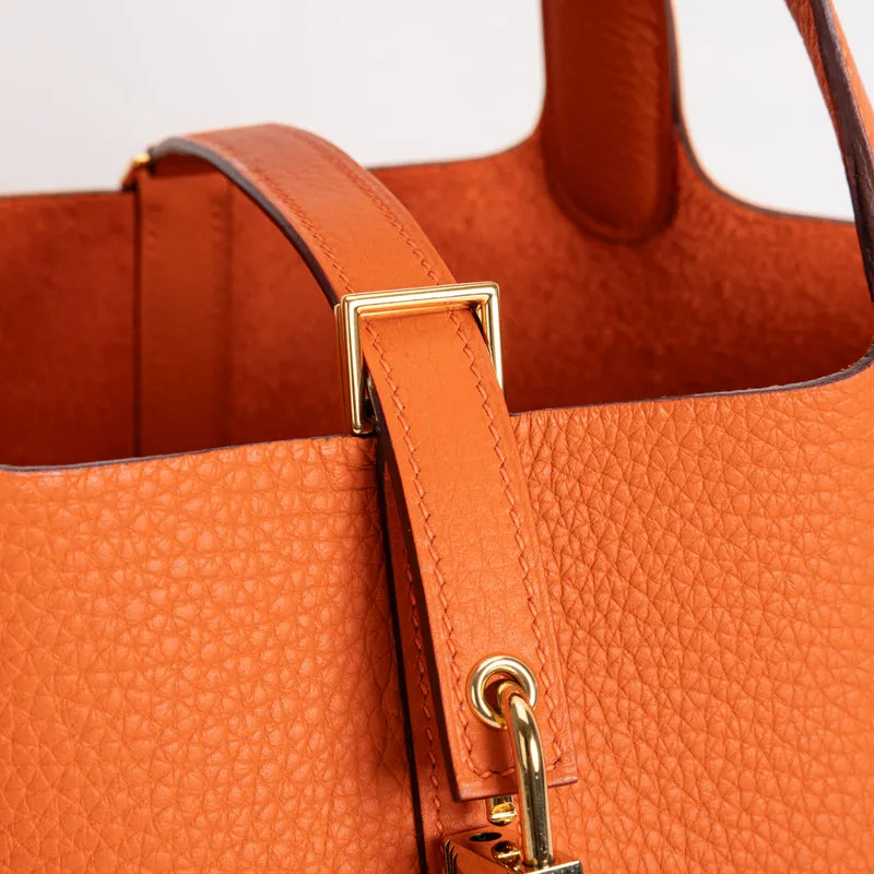 PICOTIN 18 LOCK CLEMENCE LEATHER ORANGE WITH GOLD HARDWARE (GHW) - 4