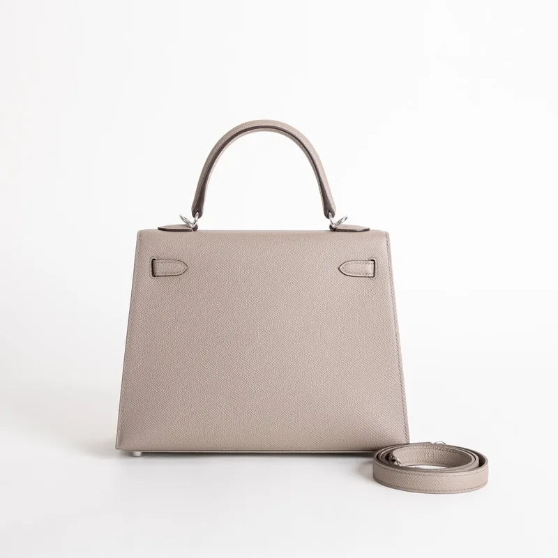 KELLY 25 EPSOM LEATHER GRIS ASPHALTE WITH PALLADIUM HARDWARE (PHW) - 2
