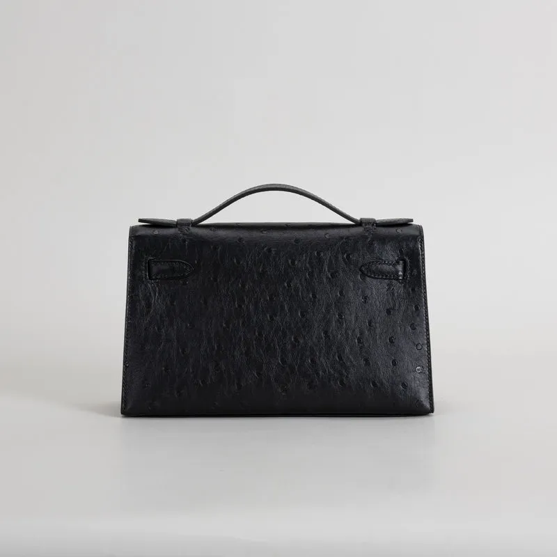 KELLY POCHETTE OSTRICH LEATHER NOIR (BLACK) WITH GOLD HARDWARE (GHW) - 3