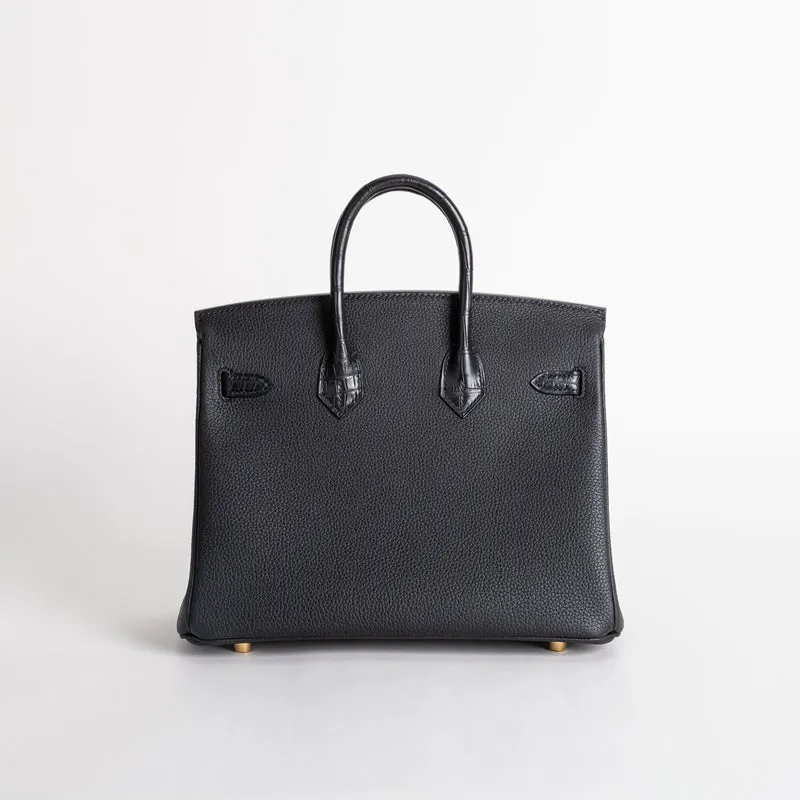 BIRKIN 25 TOUCH MATTE MISSISSIPPIENSIS ALLIGATOR LEATHER & TOGO LEATHER NOIR (BLACK) WITH GOLD HARDWARE (GHW) - 2
