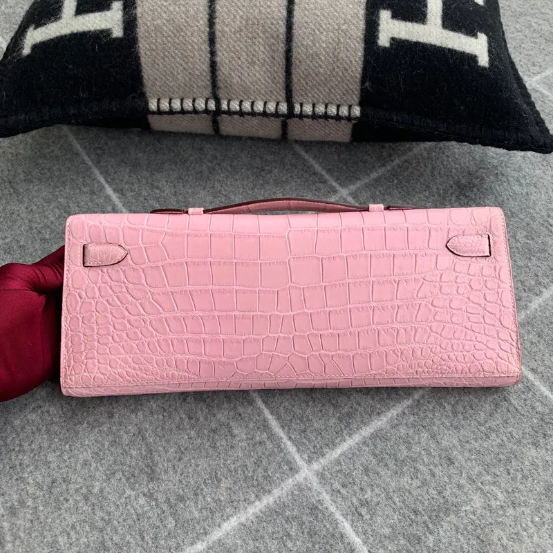 KELLY CUT MATTE NILOTICUS CROCODILE LEATHER BUBBLEGUM WITH PALLADIUM HARDWARE (PHW) - 2