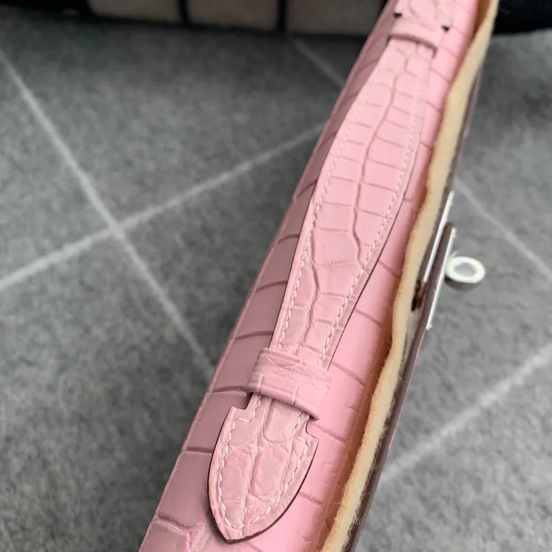 KELLY CUT MATTE NILOTICUS CROCODILE LEATHER BUBBLEGUM WITH PALLADIUM HARDWARE (PHW) - 3
