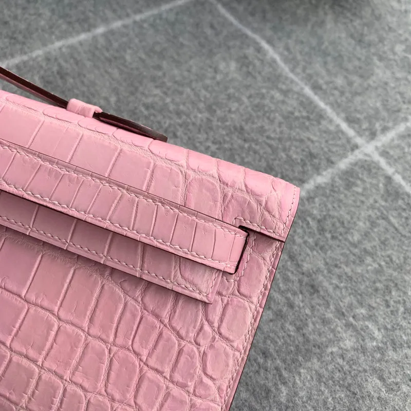 KELLY CUT MATTE NILOTICUS CROCODILE LEATHER BUBBLEGUM WITH PALLADIUM HARDWARE (PHW) - 5