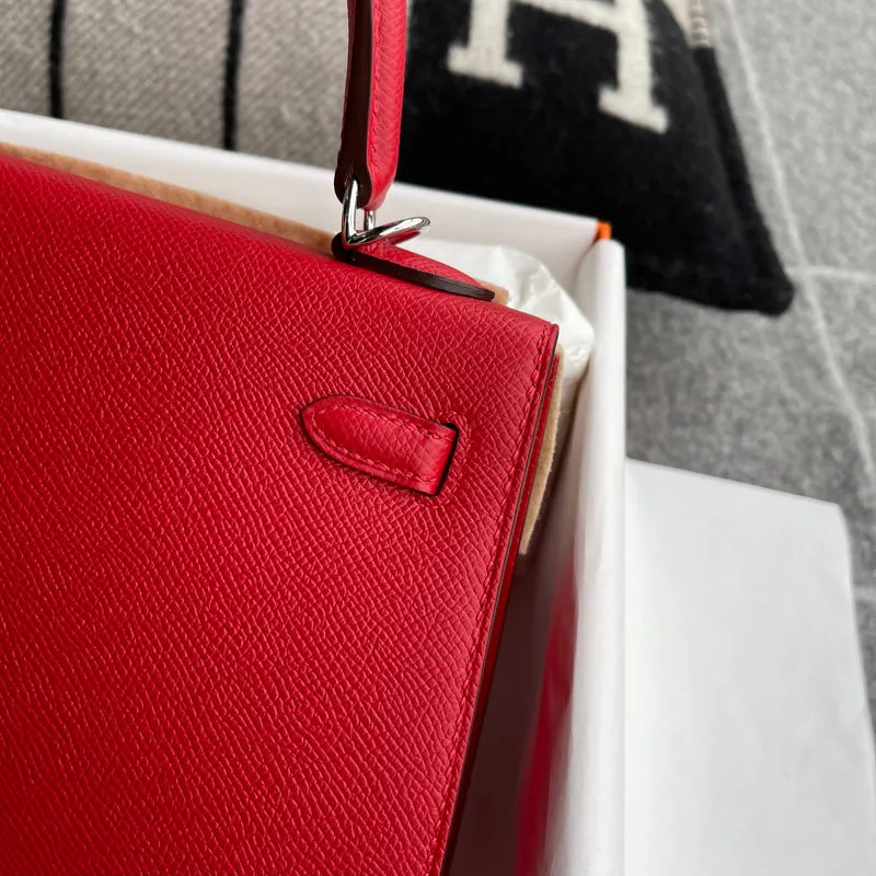 KELLY 25 EPSOM LEATHER ROUGE DE COEUR WITH PALLADIUM HARDWARE (PHW) - 4