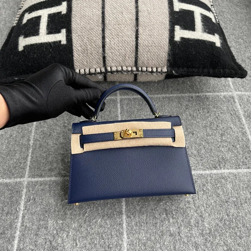 MINI KELLY II (20) EPSOM LEATHER BLEU ENCRE WITH GOLD HARDWARE (GHW) - 3