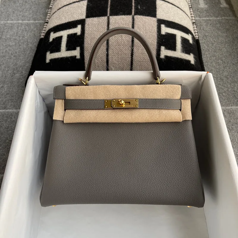 KELLY 28 TOGO LEATHER HORSESHOE STAMP (HSS) BI-COLOR GRIS ASPHALT & ROSE AZALEE WITH PALLADIUM HARDWARE (PHW) - 1