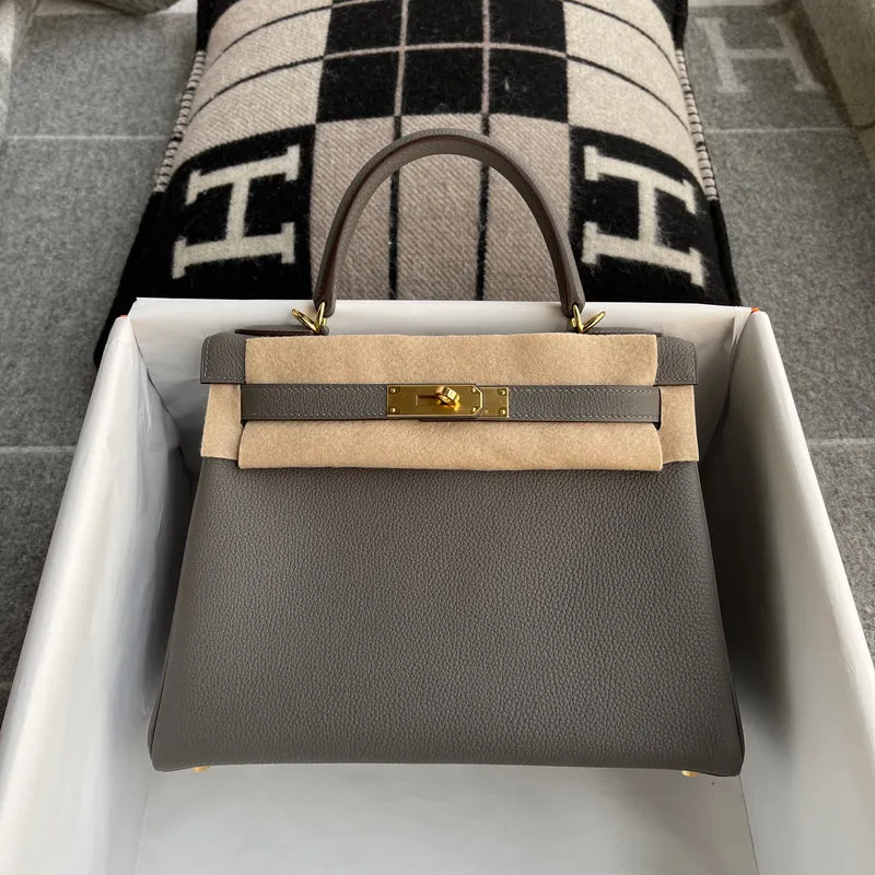 KELLY 28 TOGO LEATHER HORSESHOE STAMP (HSS) BI-COLOR GRIS ASPHALT & ROSE AZALEE WITH PALLADIUM HARDWARE (PHW) - 2