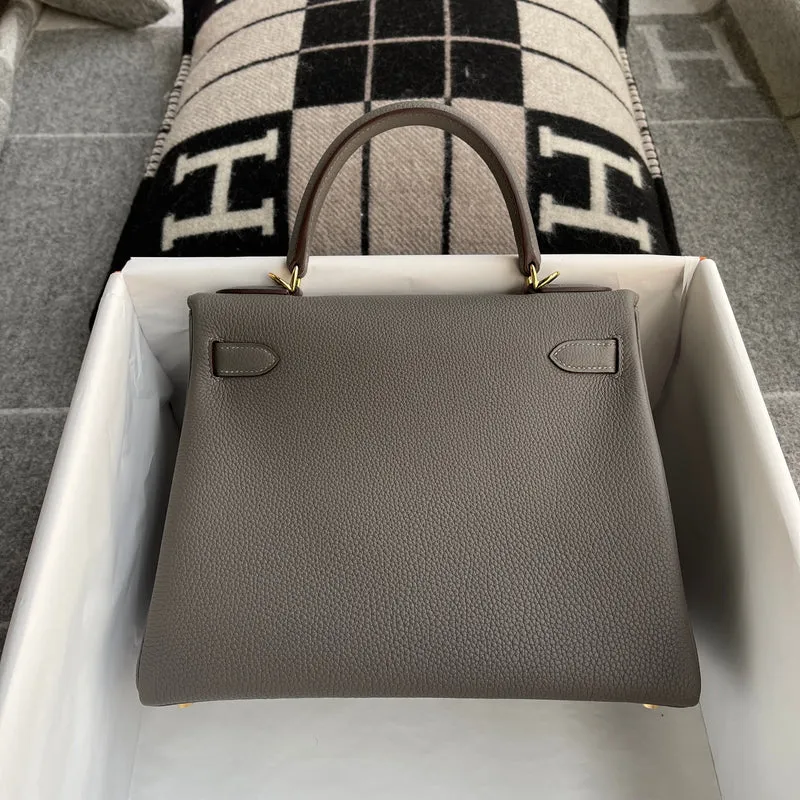KELLY 28 TOGO LEATHER HORSESHOE STAMP (HSS) BI-COLOR GRIS ASPHALT & ROSE AZALEE WITH PALLADIUM HARDWARE (PHW) - 3
