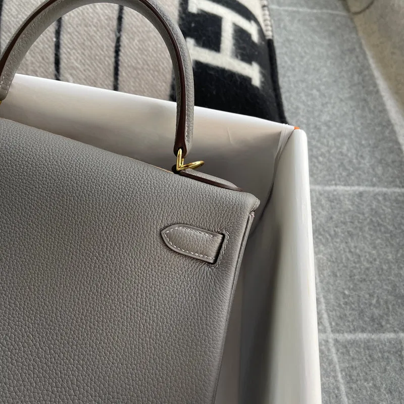 KELLY 28 TOGO LEATHER HORSESHOE STAMP (HSS) BI-COLOR GRIS ASPHALT & ROSE AZALEE WITH PALLADIUM HARDWARE (PHW) - 9