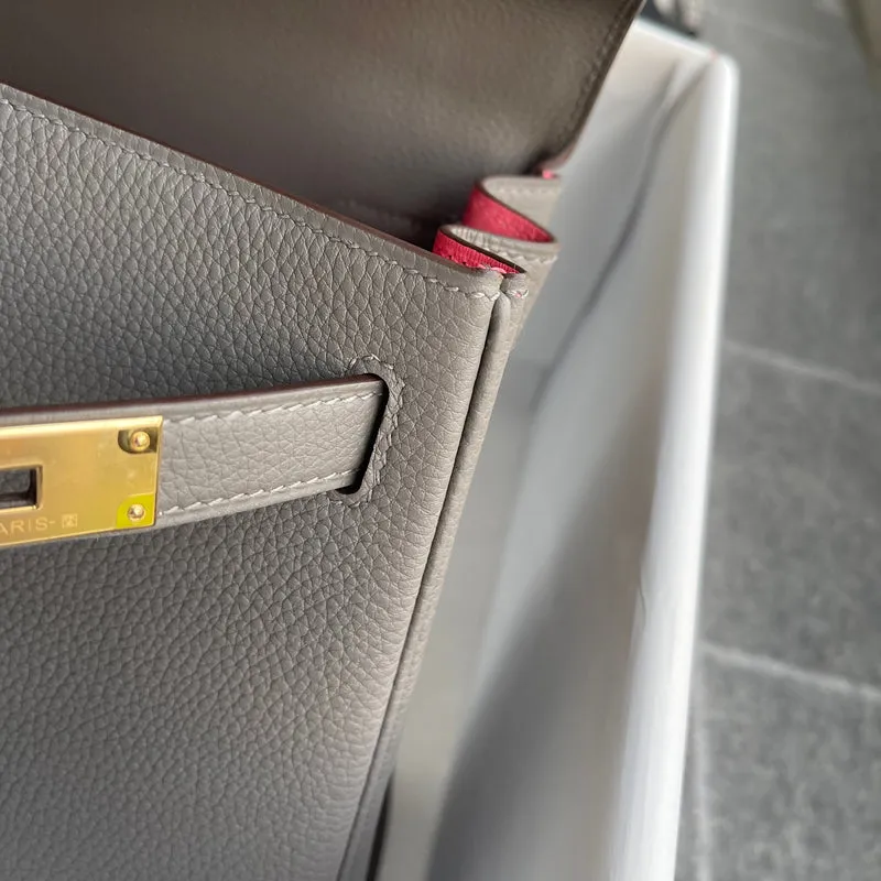 KELLY 28 TOGO LEATHER HORSESHOE STAMP (HSS) BI-COLOR GRIS ASPHALT & ROSE AZALEE WITH PALLADIUM HARDWARE (PHW) - 4