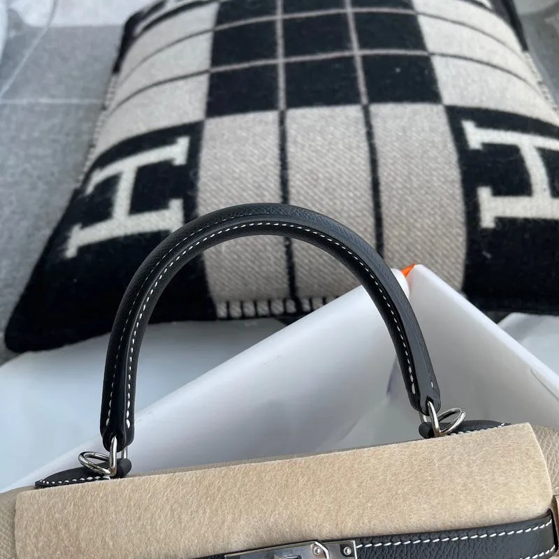 KELLY 25 EPSOM LEATHER HORSESHOE STAMP (HSS) BI-COLOR TRENCH & NOIR (BLACK) WITH PALLADIUM HARDWARE (PHW) - 10