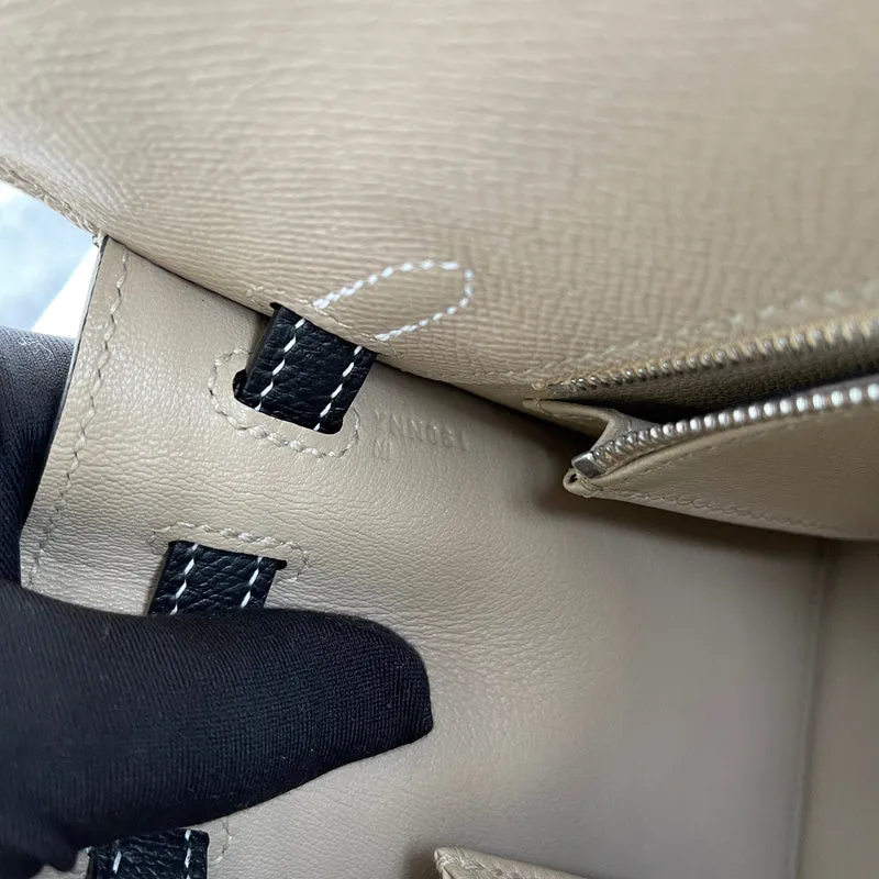 KELLY 25 EPSOM LEATHER HORSESHOE STAMP (HSS) BI-COLOR TRENCH & NOIR (BLACK) WITH PALLADIUM HARDWARE (PHW) - 4