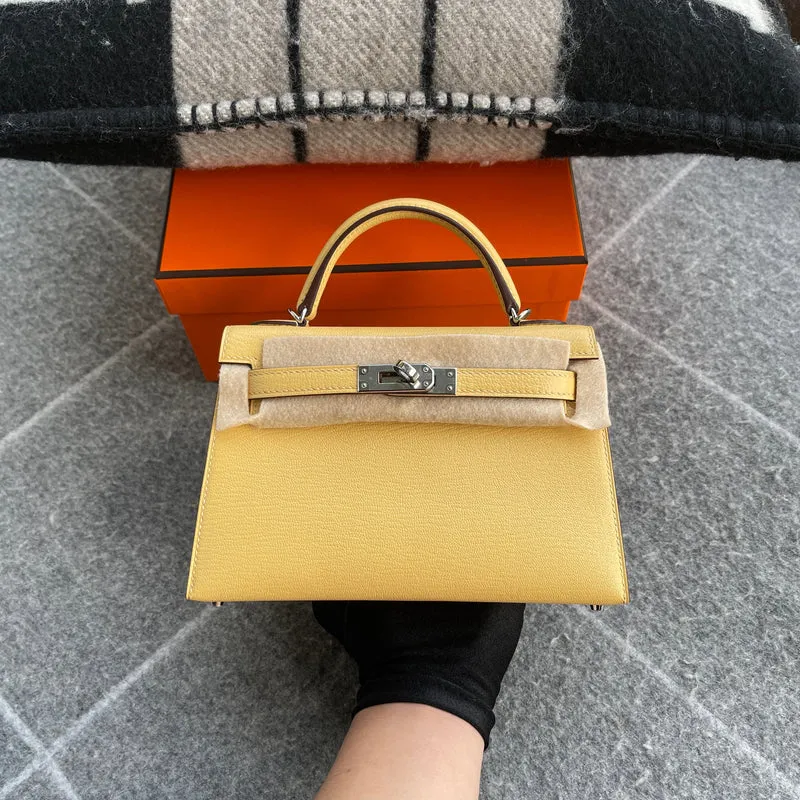 MINI KELLY II (20) CHEVRE LEATHER JAUNE POUSSIN WITH PALLADIUM HARDWARE (PHW) - 2
