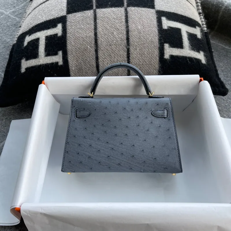 MINI KELLY II (20) OSTRICH LEATHER GRIS AGATE WITH GOLD HARDWARE (GHW) - 2