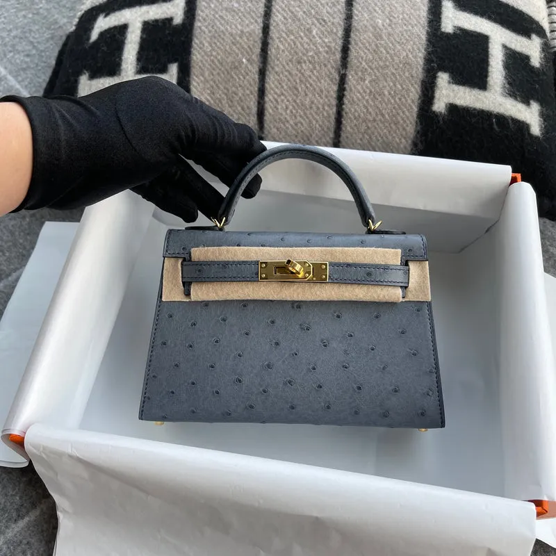 MINI KELLY II (20) OSTRICH LEATHER GRIS AGATE WITH GOLD HARDWARE (GHW) - 3