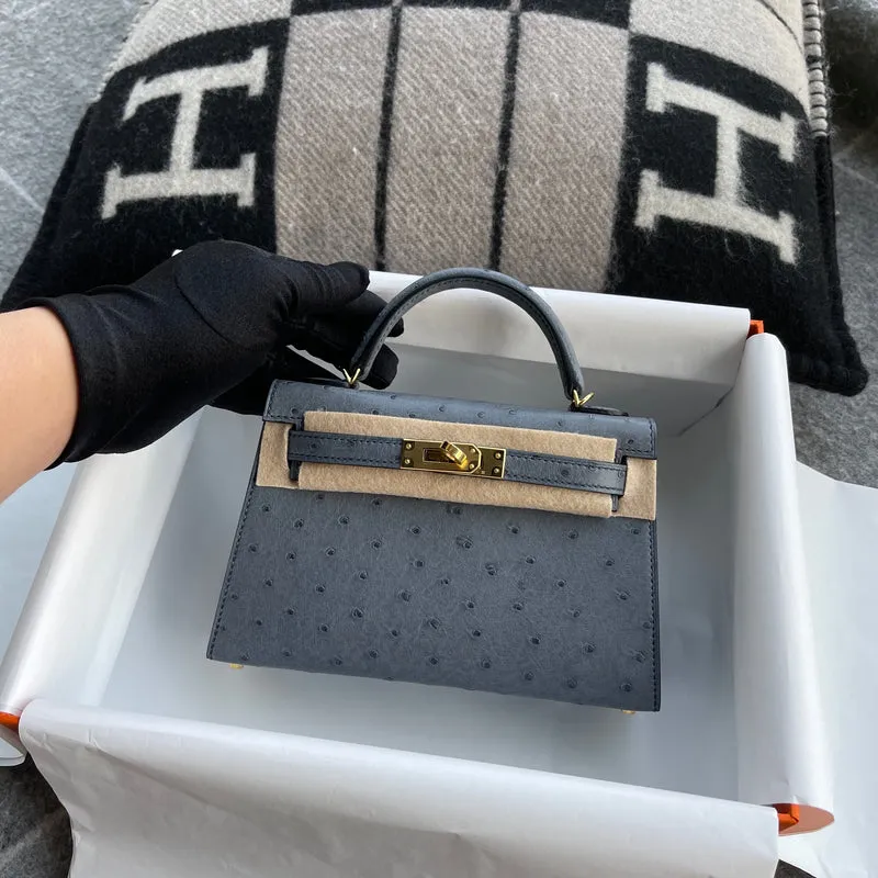 MINI KELLY II (20) OSTRICH LEATHER GRIS AGATE WITH GOLD HARDWARE (GHW) - 4
