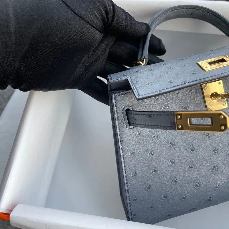 MINI KELLY II (20) OSTRICH LEATHER GRIS AGATE WITH GOLD HARDWARE (GHW) - 5