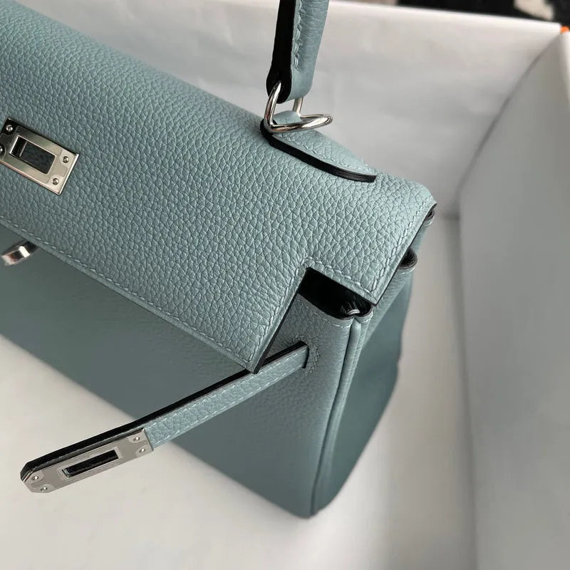 KELLY 25 TOGO LEATHER BLEU CIEL WITH PALLADIUM HARDWARE (PHW) - 5