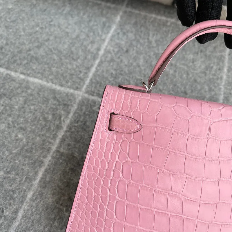 MINI KELLY II (20) MATTE MISSISSIPPIENSIS ALLIGATOR LEATHER BUBBLEGUM WITH PALLADIUM HARDWARE (PHW) - 5