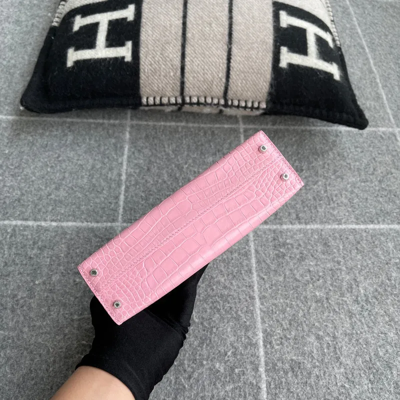 MINI KELLY II (20) MATTE MISSISSIPPIENSIS ALLIGATOR LEATHER BUBBLEGUM WITH PALLADIUM HARDWARE (PHW) - 9