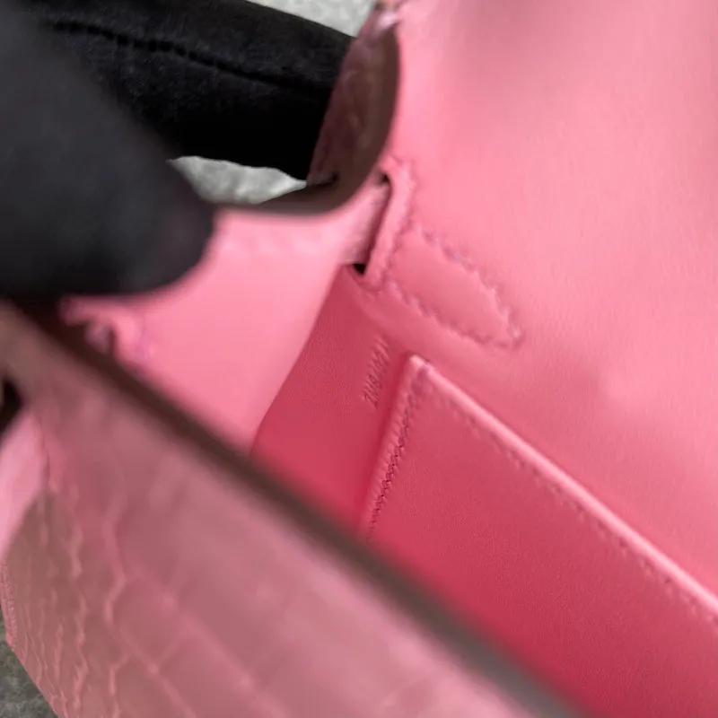 MINI KELLY II (20) MATTE MISSISSIPPIENSIS ALLIGATOR LEATHER BUBBLEGUM WITH PALLADIUM HARDWARE (PHW) - 6