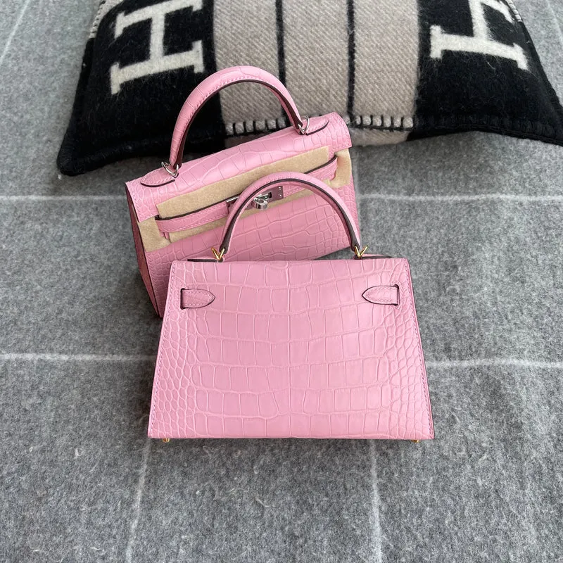 MINI KELLY II (20) MATTE MISSISSIPPIENSIS ALLIGATOR LEATHER BUBBLEGUM WITH GOLD HARDWARE (GHW) - 2
