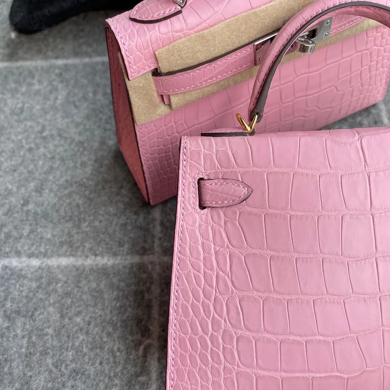 MINI KELLY II (20) MATTE MISSISSIPPIENSIS ALLIGATOR LEATHER BUBBLEGUM WITH GOLD HARDWARE (GHW) - 4