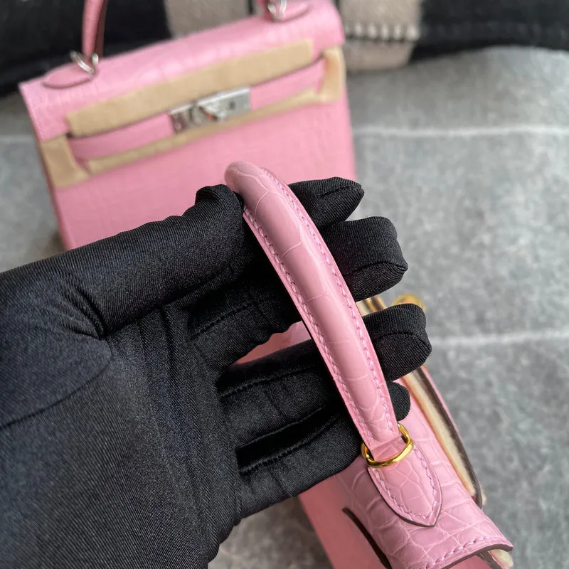 MINI KELLY II (20) MATTE MISSISSIPPIENSIS ALLIGATOR LEATHER BUBBLEGUM WITH GOLD HARDWARE (GHW) - 8