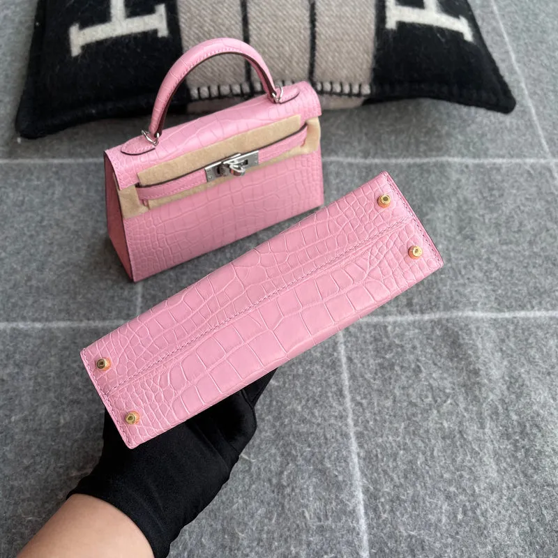 MINI KELLY II (20) MATTE MISSISSIPPIENSIS ALLIGATOR LEATHER BUBBLEGUM WITH GOLD HARDWARE (GHW) - 9