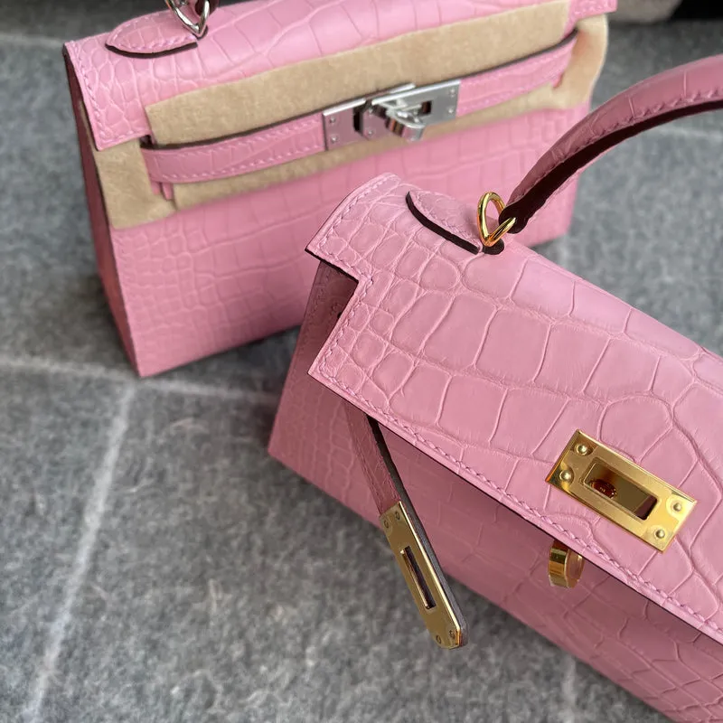 MINI KELLY II (20) MATTE MISSISSIPPIENSIS ALLIGATOR LEATHER BUBBLEGUM WITH GOLD HARDWARE (GHW) - 7