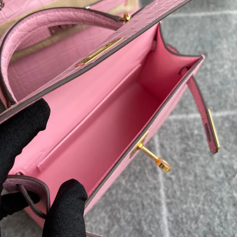 MINI KELLY II (20) MATTE MISSISSIPPIENSIS ALLIGATOR LEATHER BUBBLEGUM WITH GOLD HARDWARE (GHW) - 5