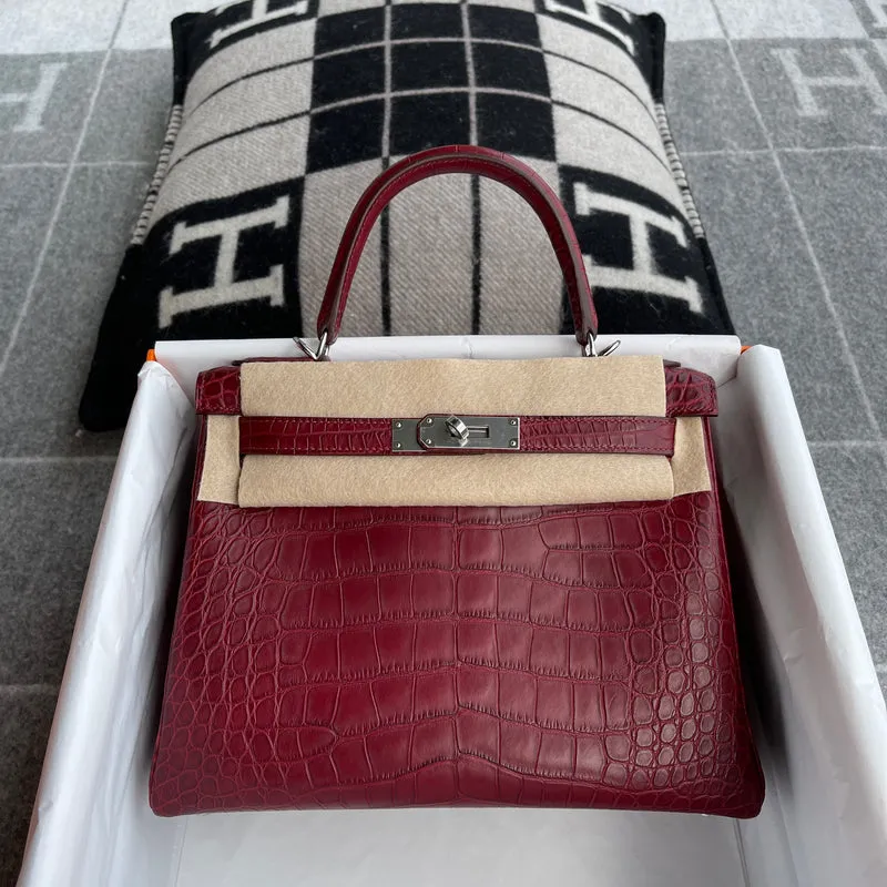 KELLY 28 MATTE MISSISSIPPIENSIS ALLIGATOR LEATHER ROUGE GRENADE WITH PALLADIUM HARDWARE (PHW) - 1