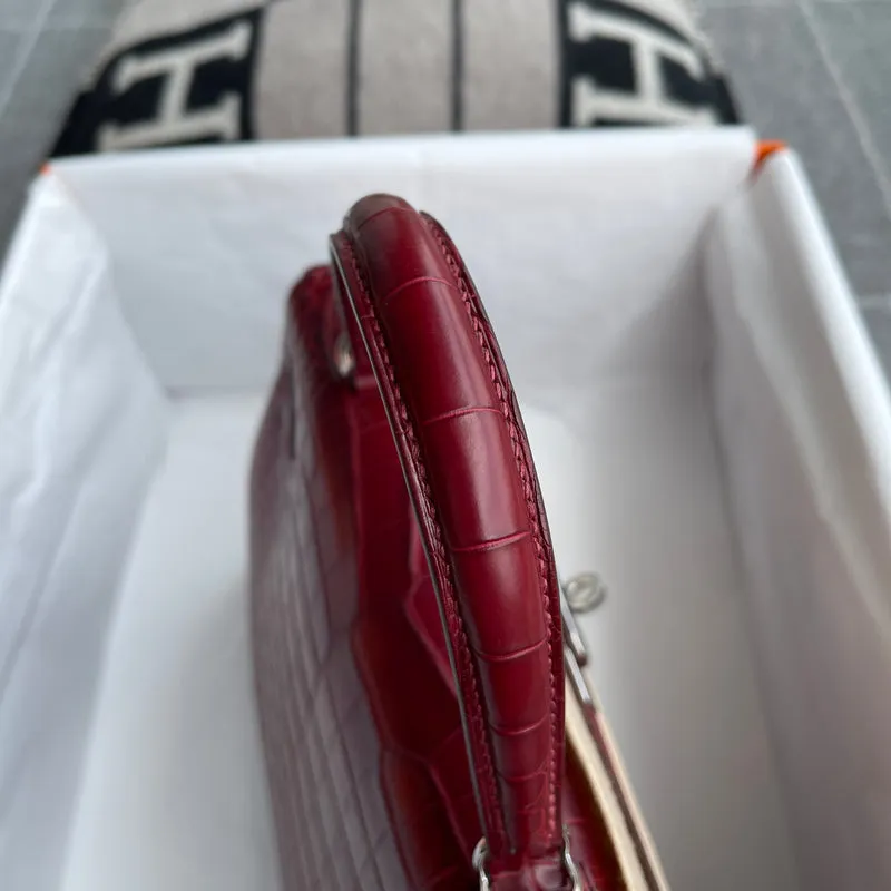 KELLY 28 MATTE MISSISSIPPIENSIS ALLIGATOR LEATHER ROUGE GRENADE WITH PALLADIUM HARDWARE (PHW) - 8