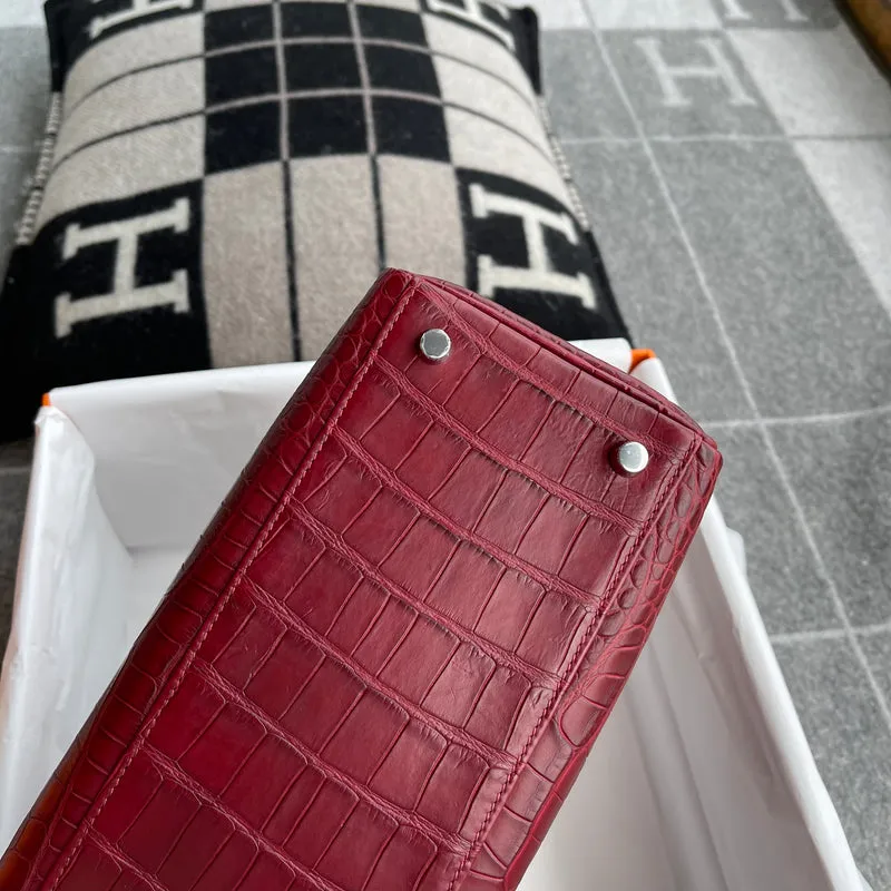 KELLY 28 MATTE MISSISSIPPIENSIS ALLIGATOR LEATHER ROUGE GRENADE WITH PALLADIUM HARDWARE (PHW) - 10