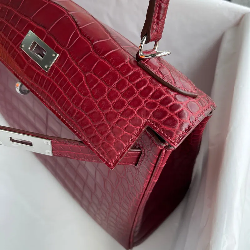 KELLY 28 MATTE MISSISSIPPIENSIS ALLIGATOR LEATHER ROUGE GRENADE WITH PALLADIUM HARDWARE (PHW) - 5