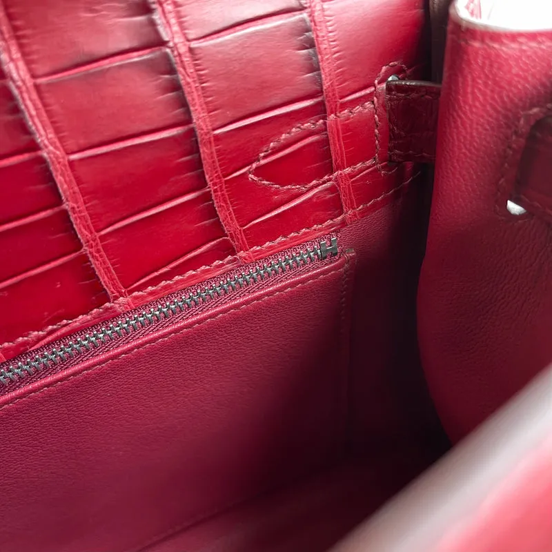 KELLY 28 MATTE MISSISSIPPIENSIS ALLIGATOR LEATHER ROUGE GRENADE WITH PALLADIUM HARDWARE (PHW) - 7