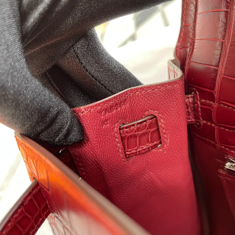 KELLY 28 MATTE MISSISSIPPIENSIS ALLIGATOR LEATHER ROUGE GRENADE WITH PALLADIUM HARDWARE (PHW) - 9