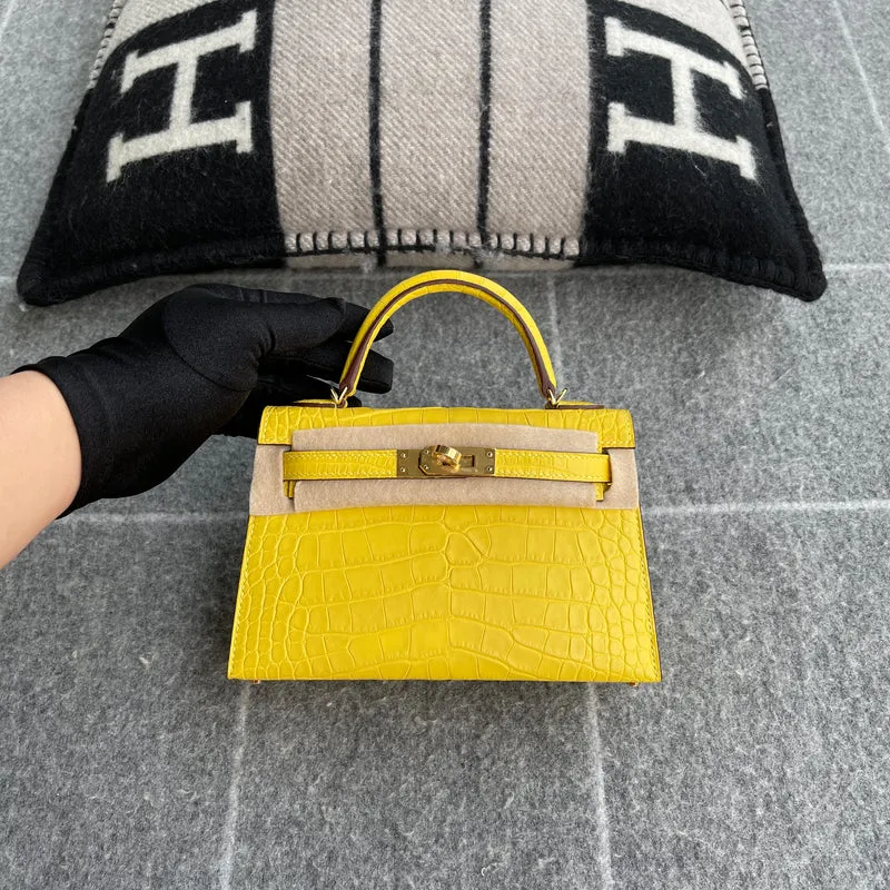 MINI KELLY II (20) MATTE MISSISSIPPIENSIS ALLIGATOR LEATHER MIMOSA WITH GOLD HARDWARE (GHW) - 3