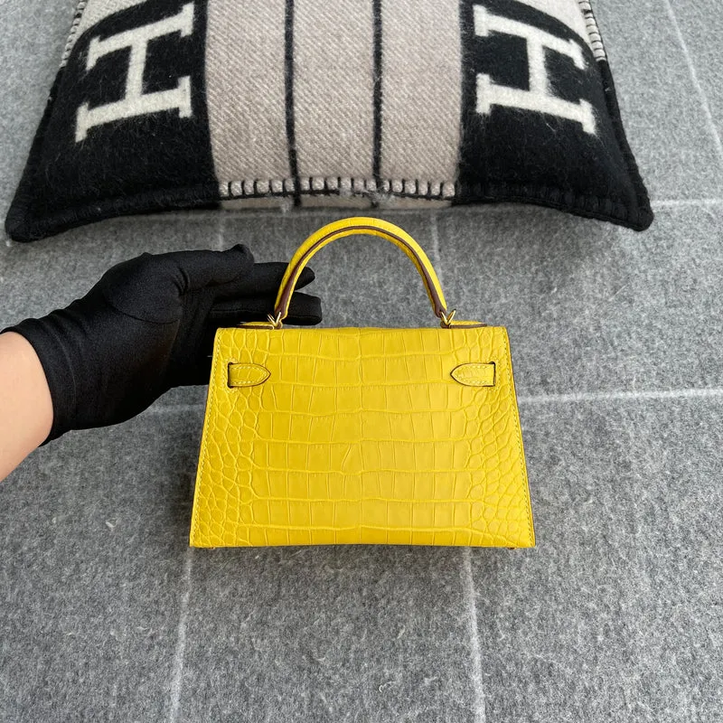 MINI KELLY II (20) MATTE MISSISSIPPIENSIS ALLIGATOR LEATHER MIMOSA WITH GOLD HARDWARE (GHW) - 2